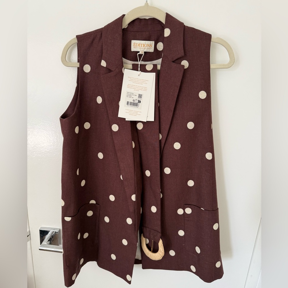 NWT Sézane Éditions Martina Jacket – Chocolate with Ecru Polka Dots, US 2